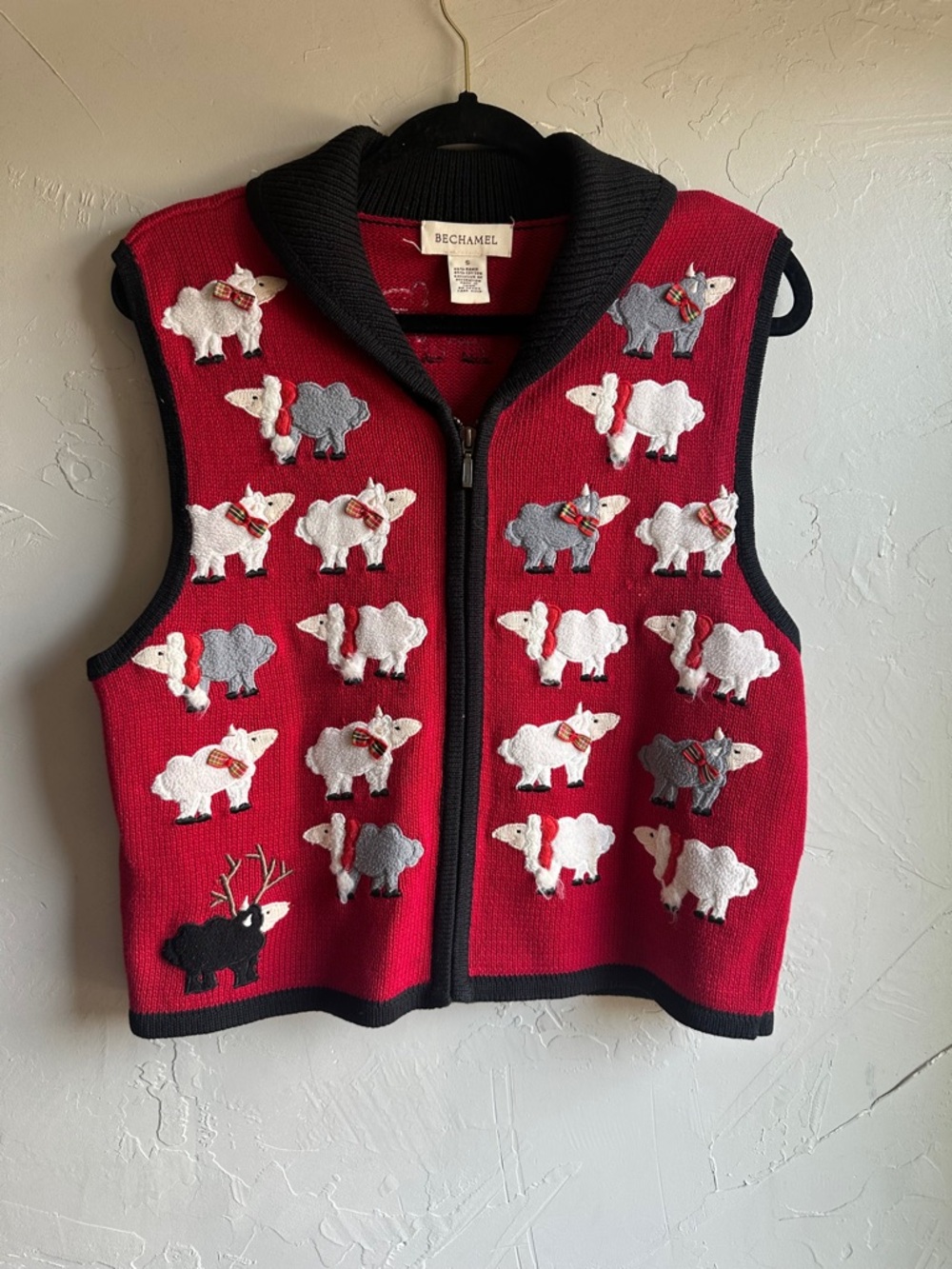 Sheep Sweater Vest Red Zip Up Kitsch Christmas Cottagecore Grandma Core Preppy